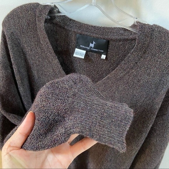 Peruvian Connection 100% Alpaca V Neck Brown Sweater L - Picture 5 of 9